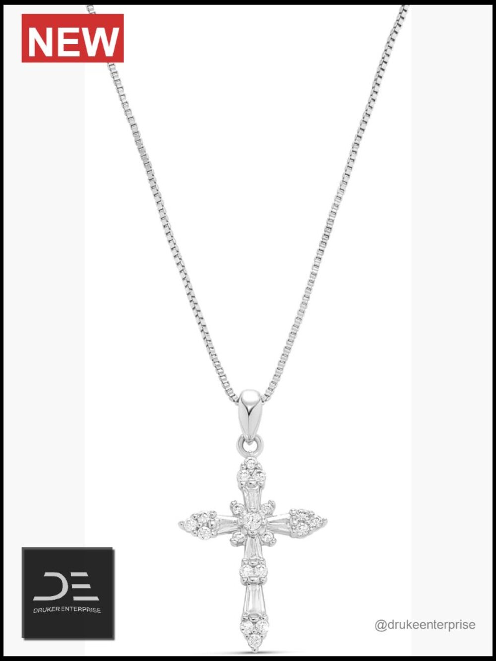 14K Gold Plated Cross Necklace with Cubic Zirconia Stones, 18 Inch Chain